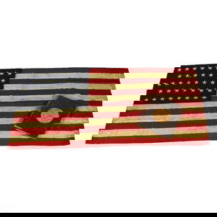 American Antique 38 Star Flag & US Presidents Book: A historical patriotic Americana estate lot, featuring an antique U.S. flag and book. Includes: one (1) antique fabric United States Navy USN style ship's ensign flag, presenting 38 stars to blue fiel