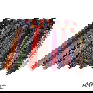 Hermes Gucci Armani Dior Designer Ties 49pc. LOT: An estate collection of 49 designer men's fashion neckties. Various materials, styles, and designers, including: Hermes Paris, Christian Dior, Gucci, Giorgio Armani, Bottega Veneta, Salvatore Ferragam