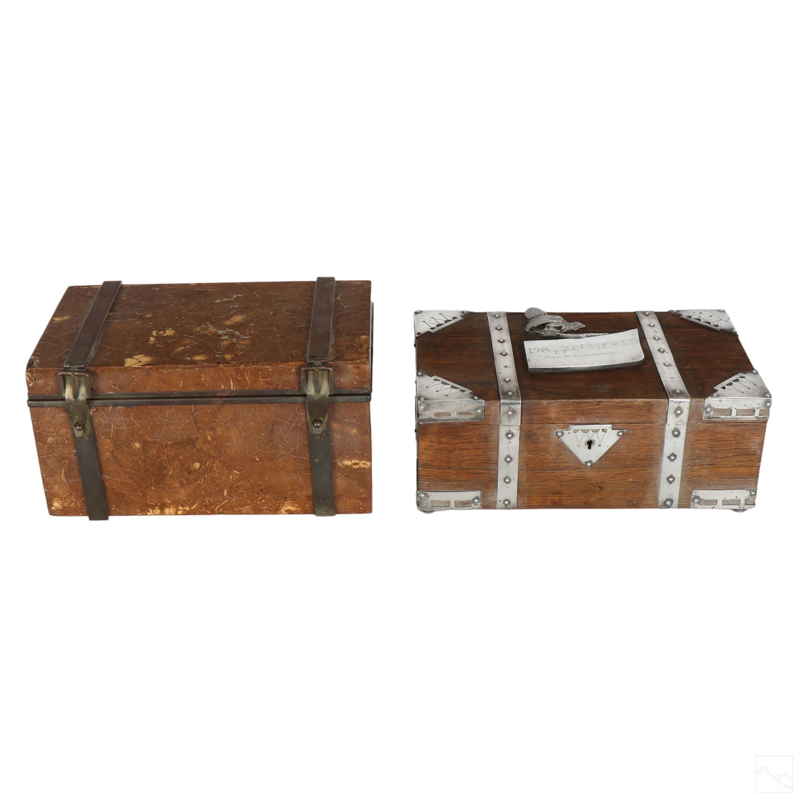 German Antique Wood Silver & Coconut Boxes 2pc LOT (1 of 6)