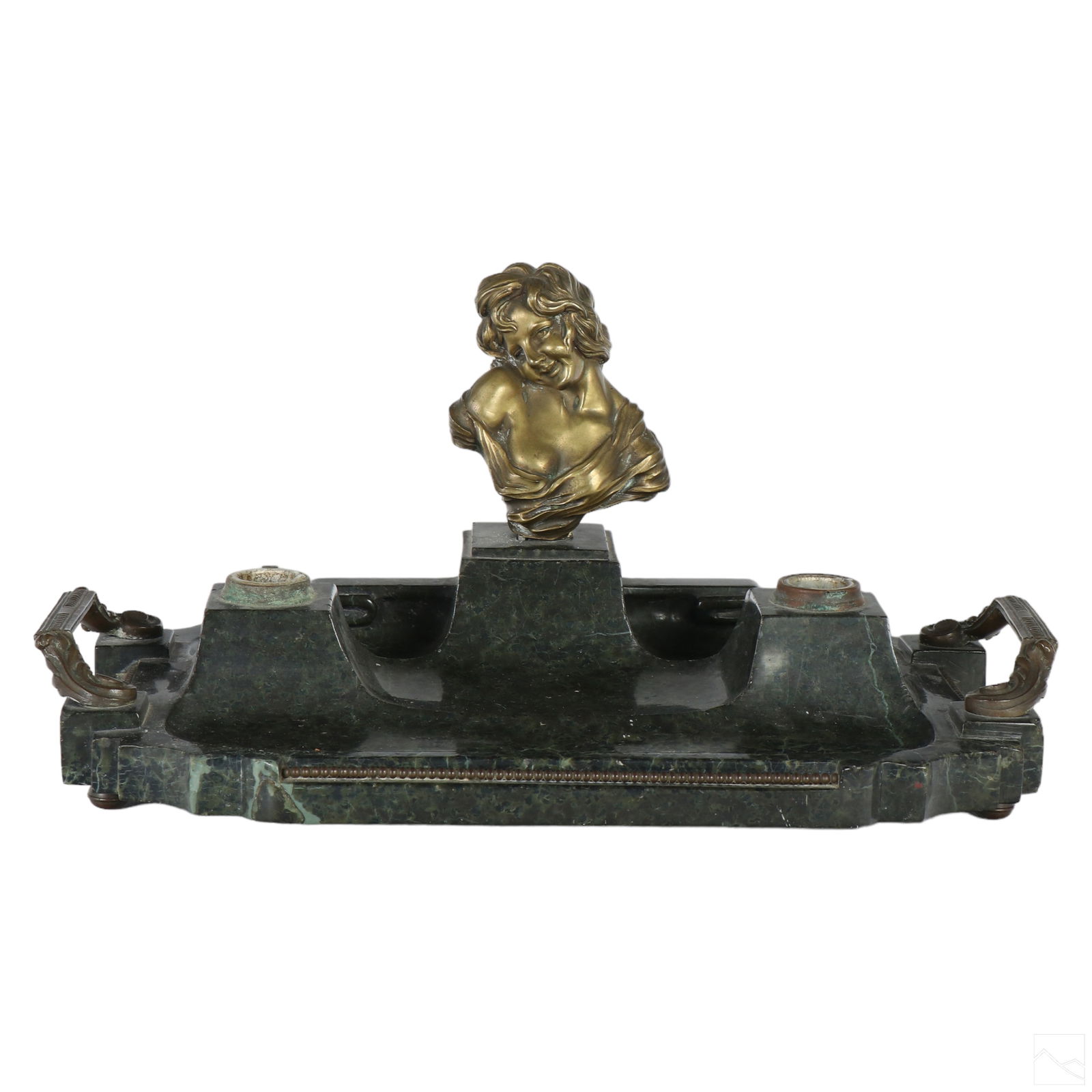 Art Nouveau Bronze Figural and Marble Desk Inkwell (1 of 6)