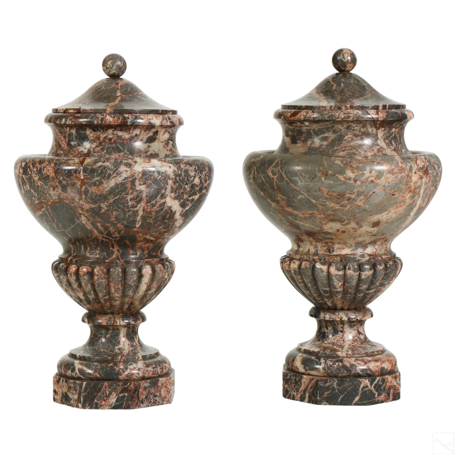 Carved Rose Marble Lidded Taza Urn Garnitures PAIR (1 of 6)
