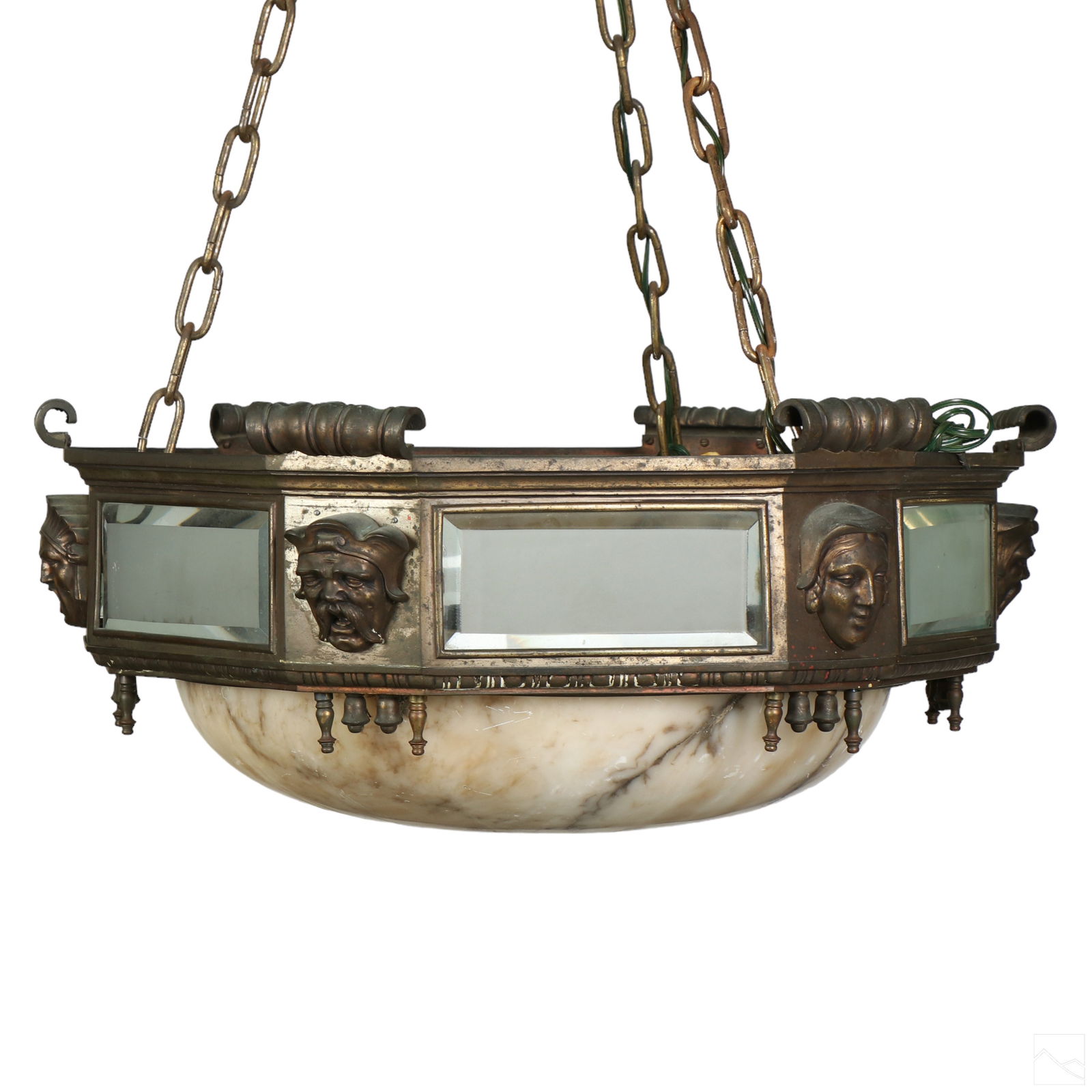 Gothic Revival Antique Bronze Alabaster Chandelier (1 of 10)