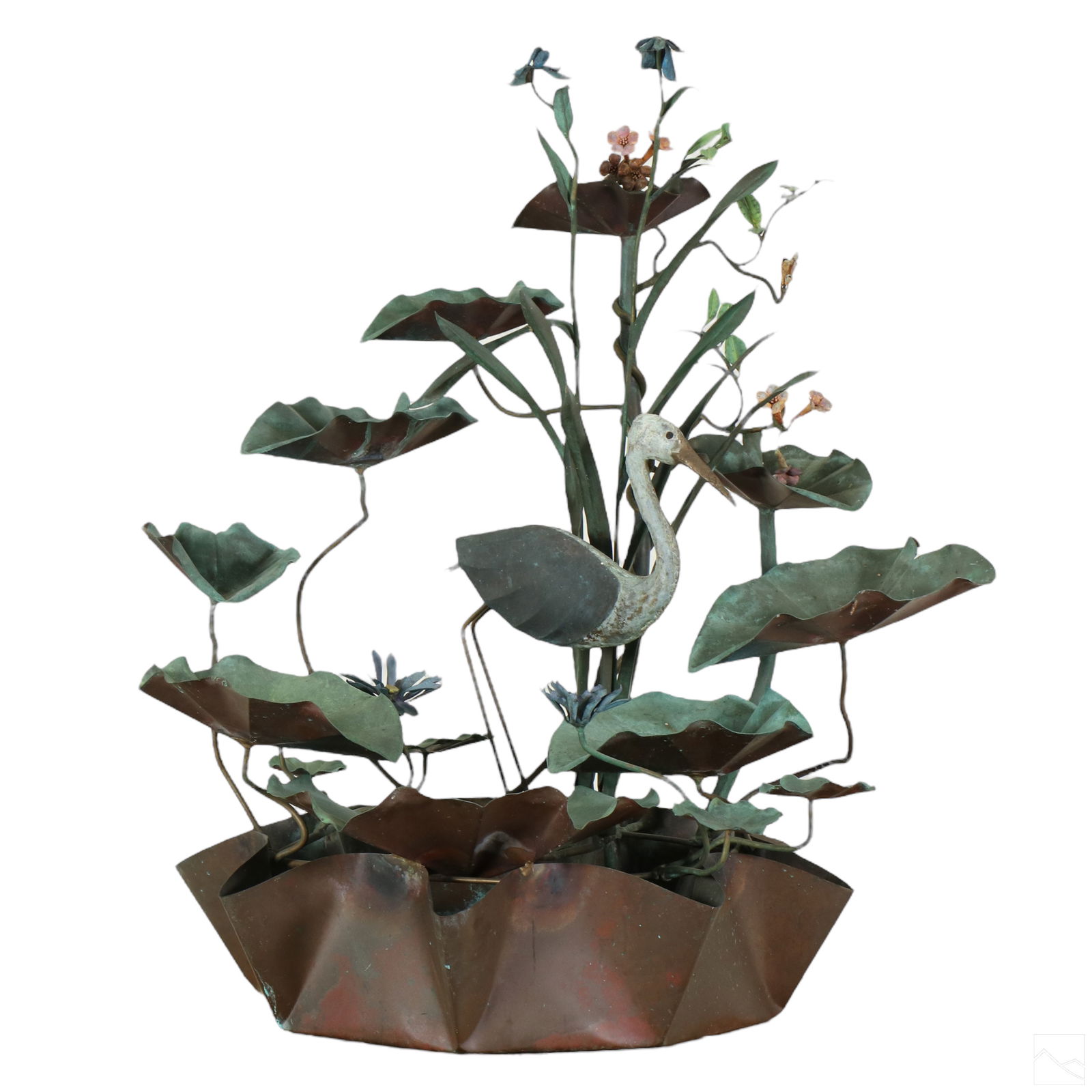 Modern Copper Crane & Water Lilies Garden Fountain (1 of 6)