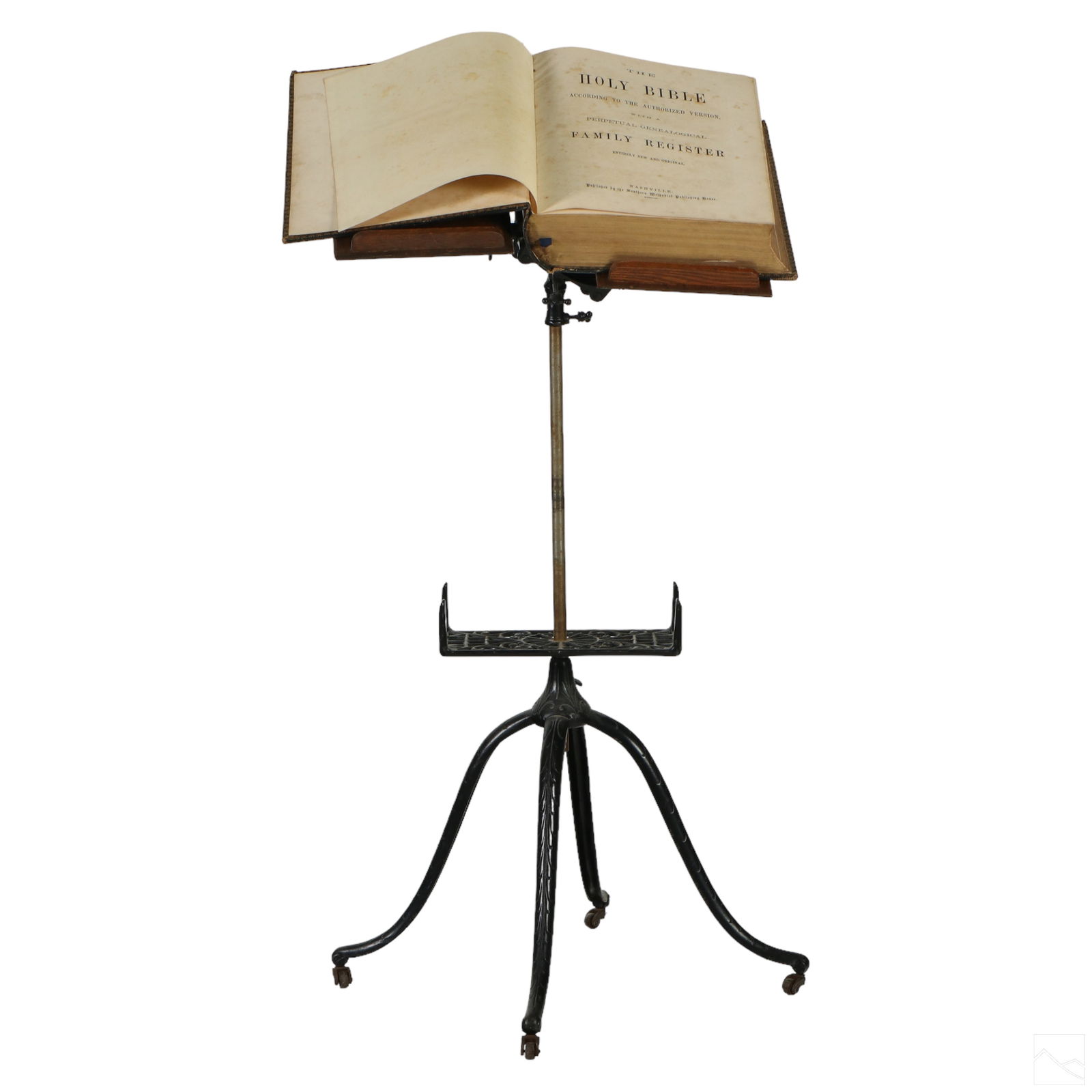 19C Cast Iron & Wood Library Stand w Bible c.1859 (1 of 6)