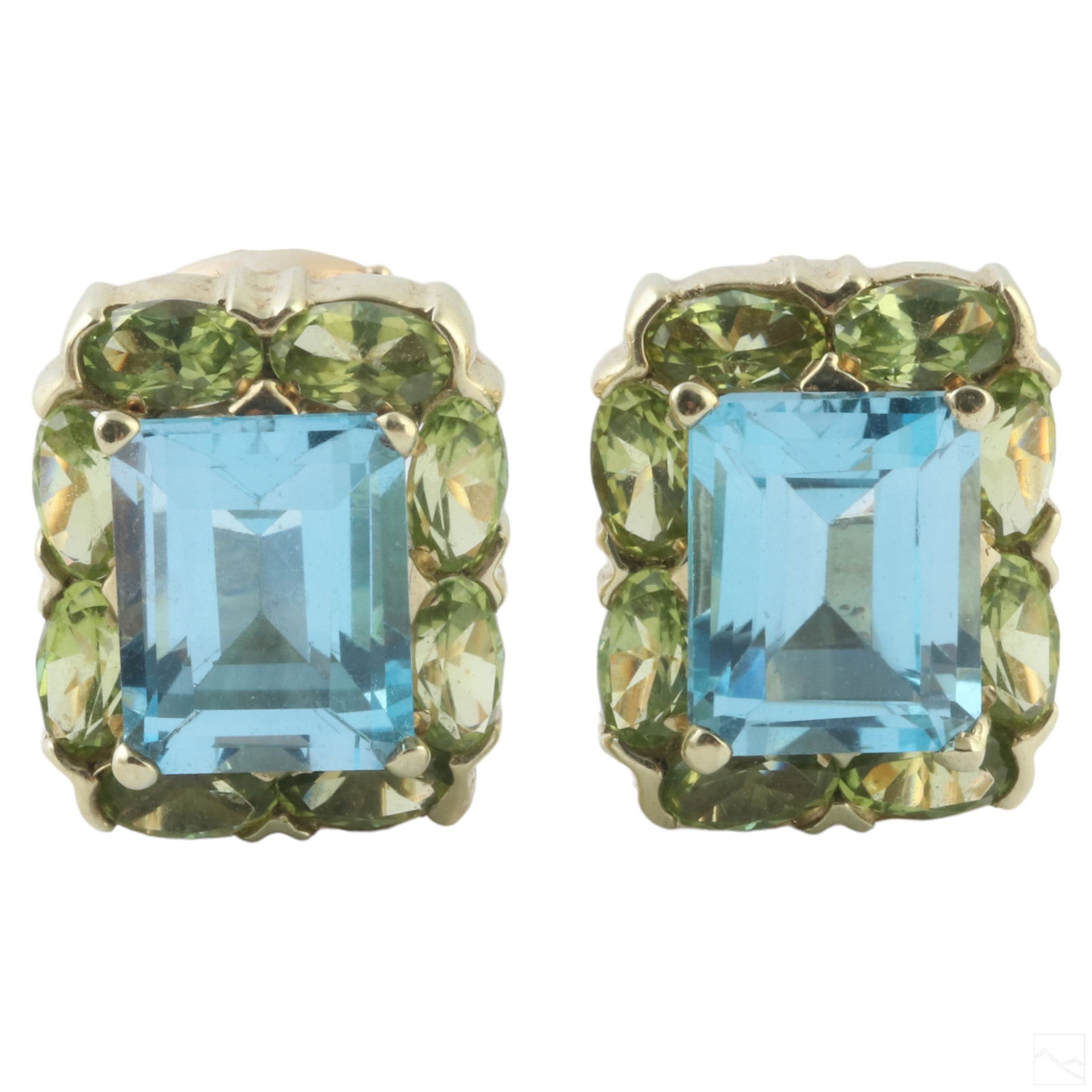 14K Gold Designer Blue Topaz Peridot Earrings 10g. (1 of 5)