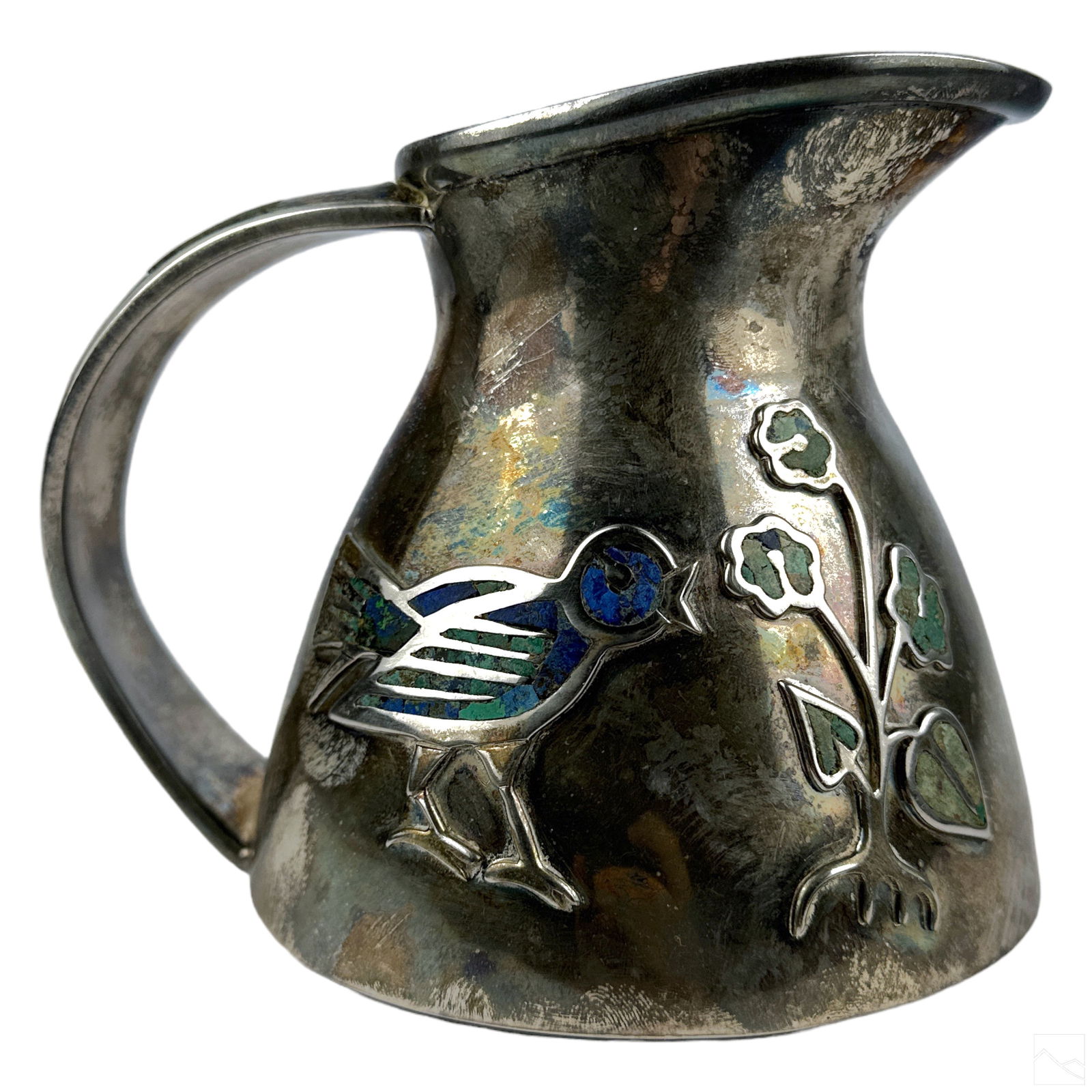 Los Castillo Silver Plate & Turquoise Bird Pitcher (1 of 7)