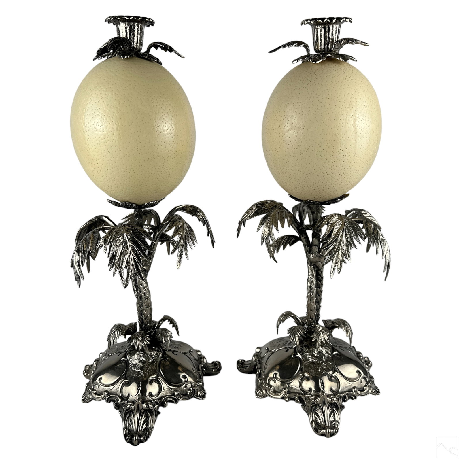 Silverplate Palm Tree & Ostrich Egg Candlestick PR (1 of 5)