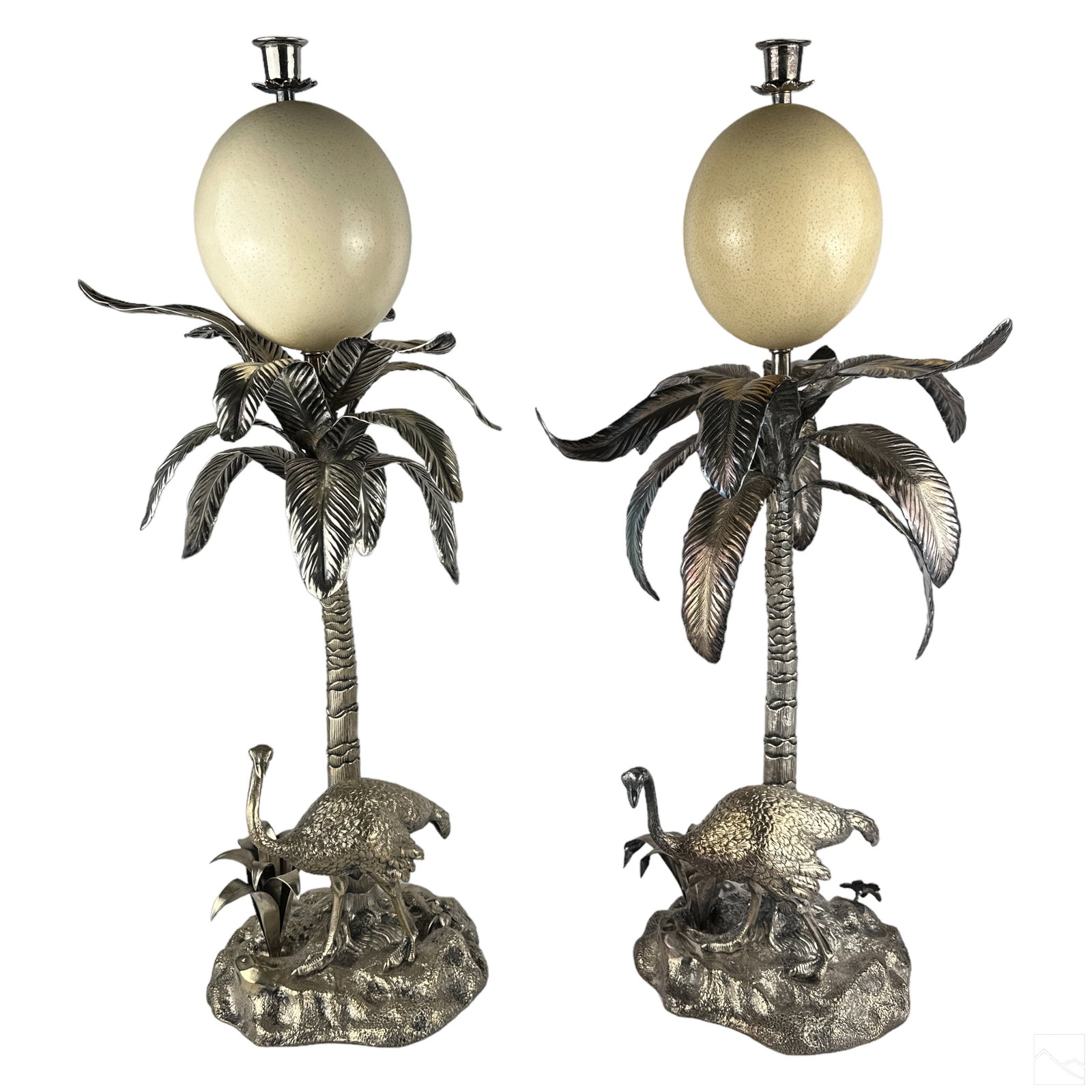 Silverplate Pair Palms & Ostrich Egg Candlesticks (1 of 5)