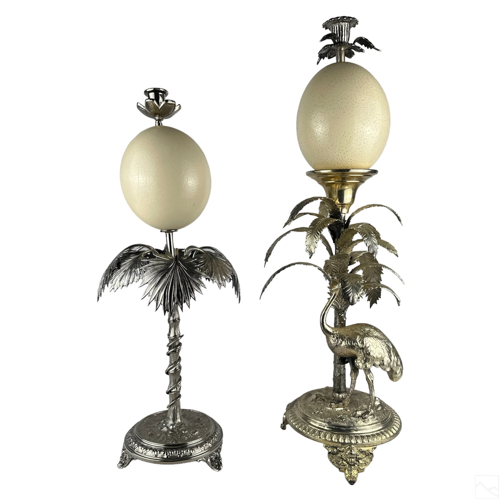 Silverplate Ostrich Egg Snake & Bird Candlesticks (1 of 5)
