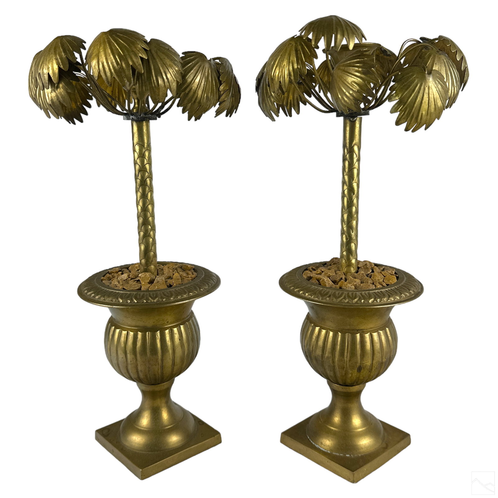 Palm Tree Pair Brass Tole Candlesticks in Urns (1 of 5)