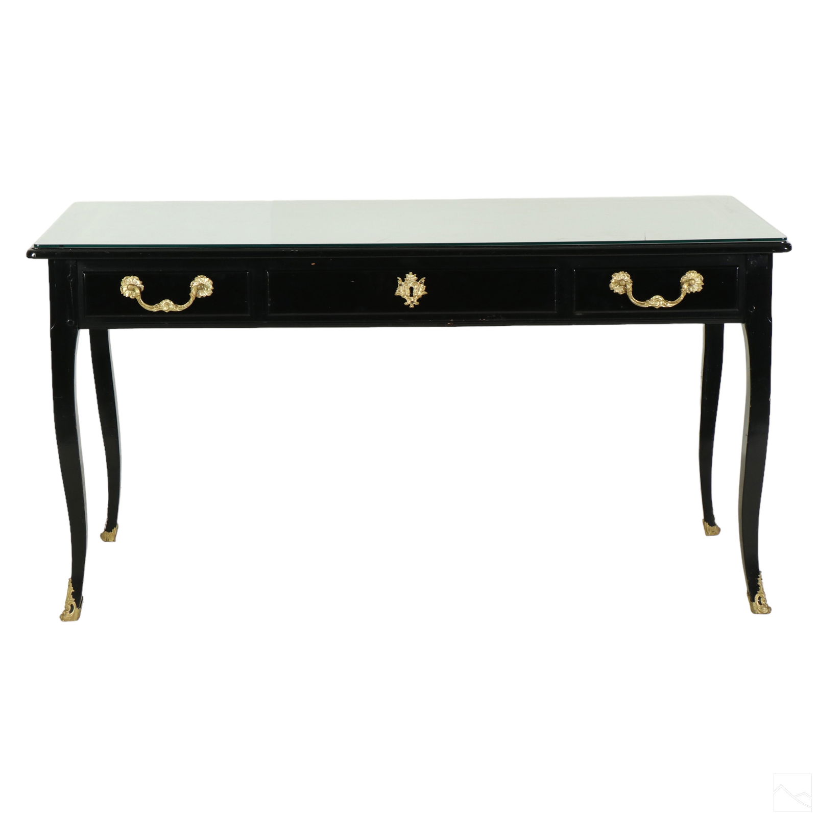 Louis XV Style Leather Top Black Lacquered Desk (1 of 6)