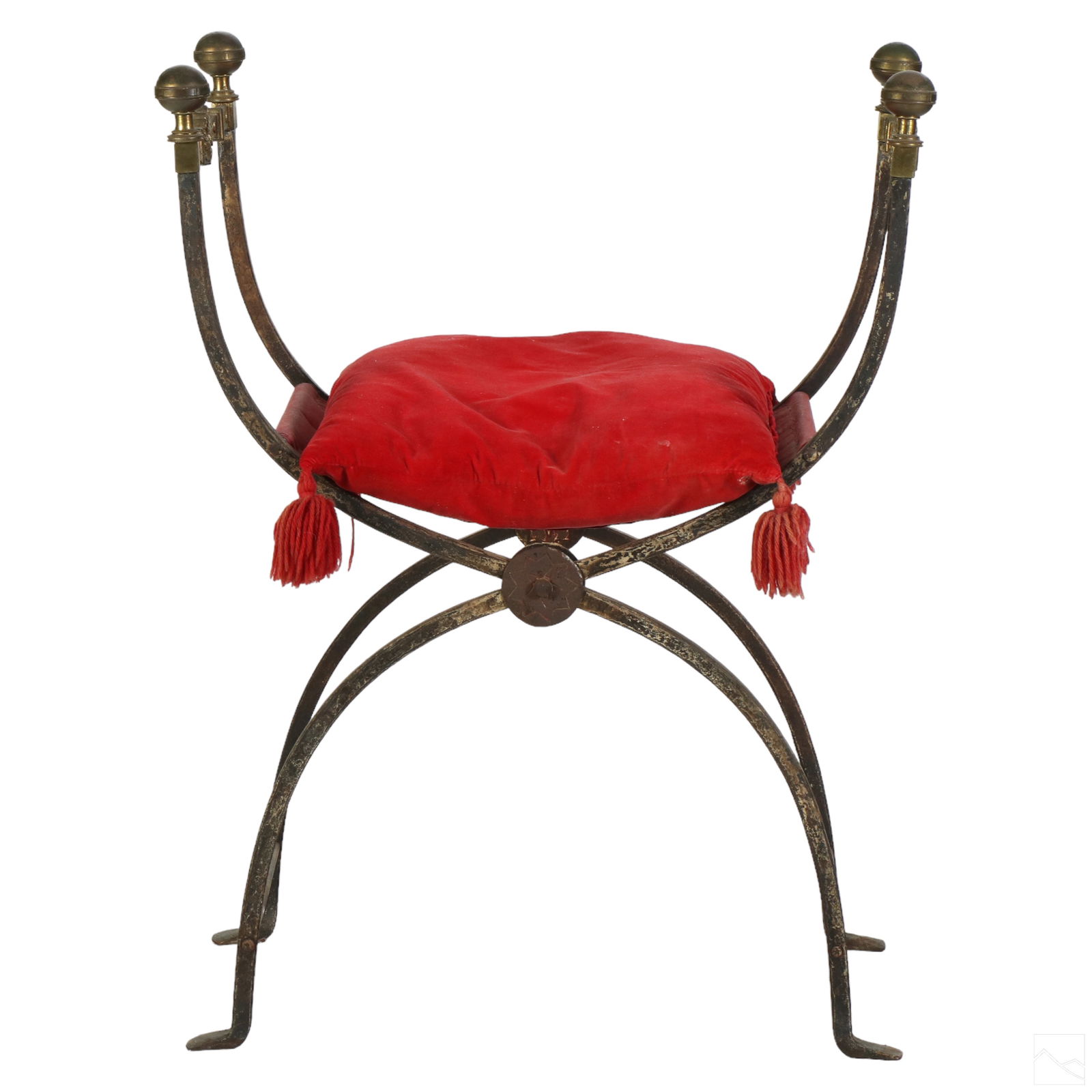 Neoclassical Cast Iron & Red Fabric Campaign Chair (1 of 7)