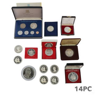 Asian & Foreign Coins ESTATE LOT with Some SILVER: Includes a 1976 British Virgin Islands Proof Set, (2) 1972 Trinidad & Tobago $10 sterling silver proof commemorative coins, 1986 5 Yuan Chinese Clipper Silver Commemorative coin, 1974 10th anniversary