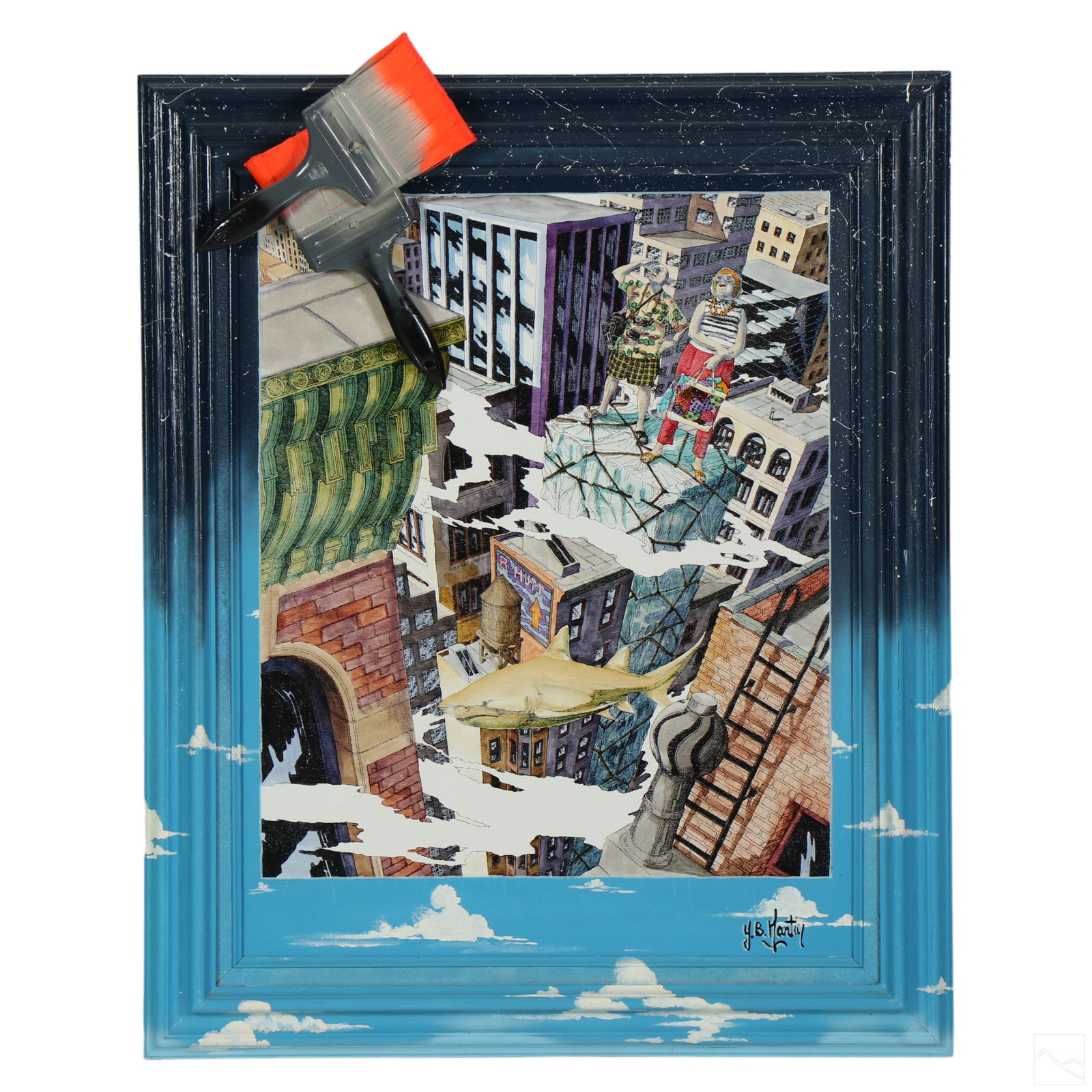 Y.B. Martin Acrylic on Canvas Surreal Cityscape (1 of 9)