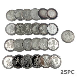 Disney Around The World .999 1oz. Silver 25pc LOT: An estate lot of twenty five hard to find, official Disney, 1oz .999 fine silver rounds. From the commemorative Disney Around The World series. They feature a variety of different images of various Wa