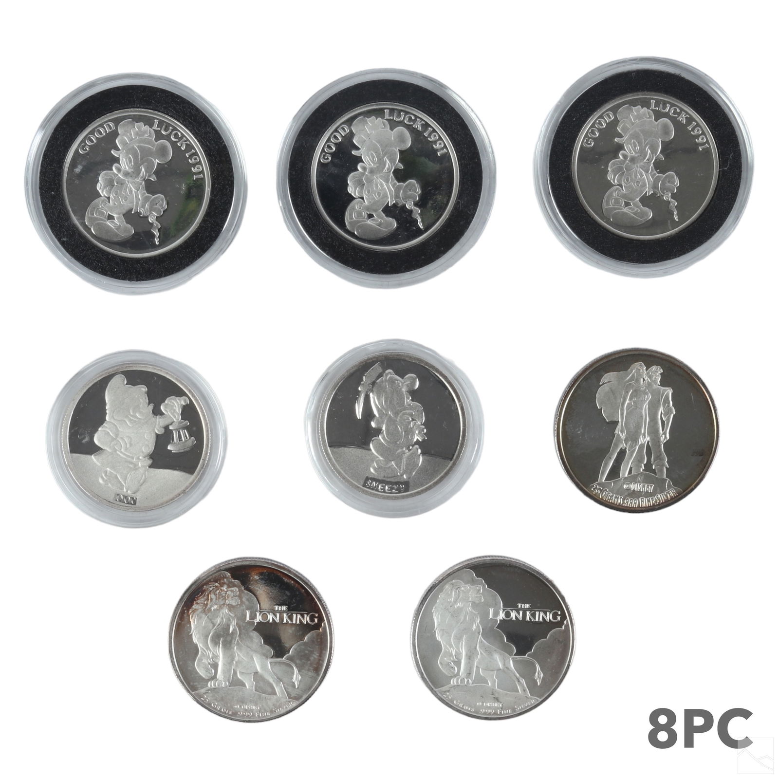 Walt Disney .999 Silver Mickey Medals 8pc. LOT (1 of 2)