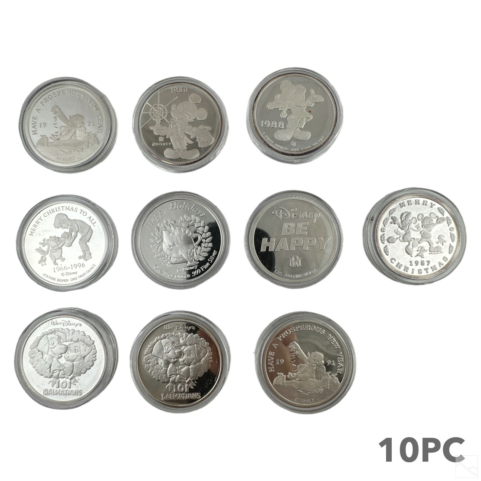 Disney Christmas 1oz .999 Silver Rounds 10pc. LOT (1 of 3)