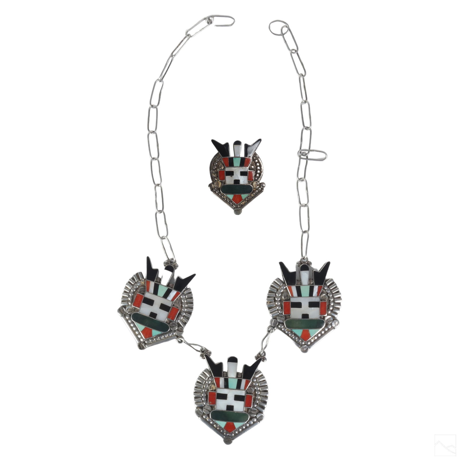 Native American Indian Zuni Silver Necklace & Ring (1 of 8)