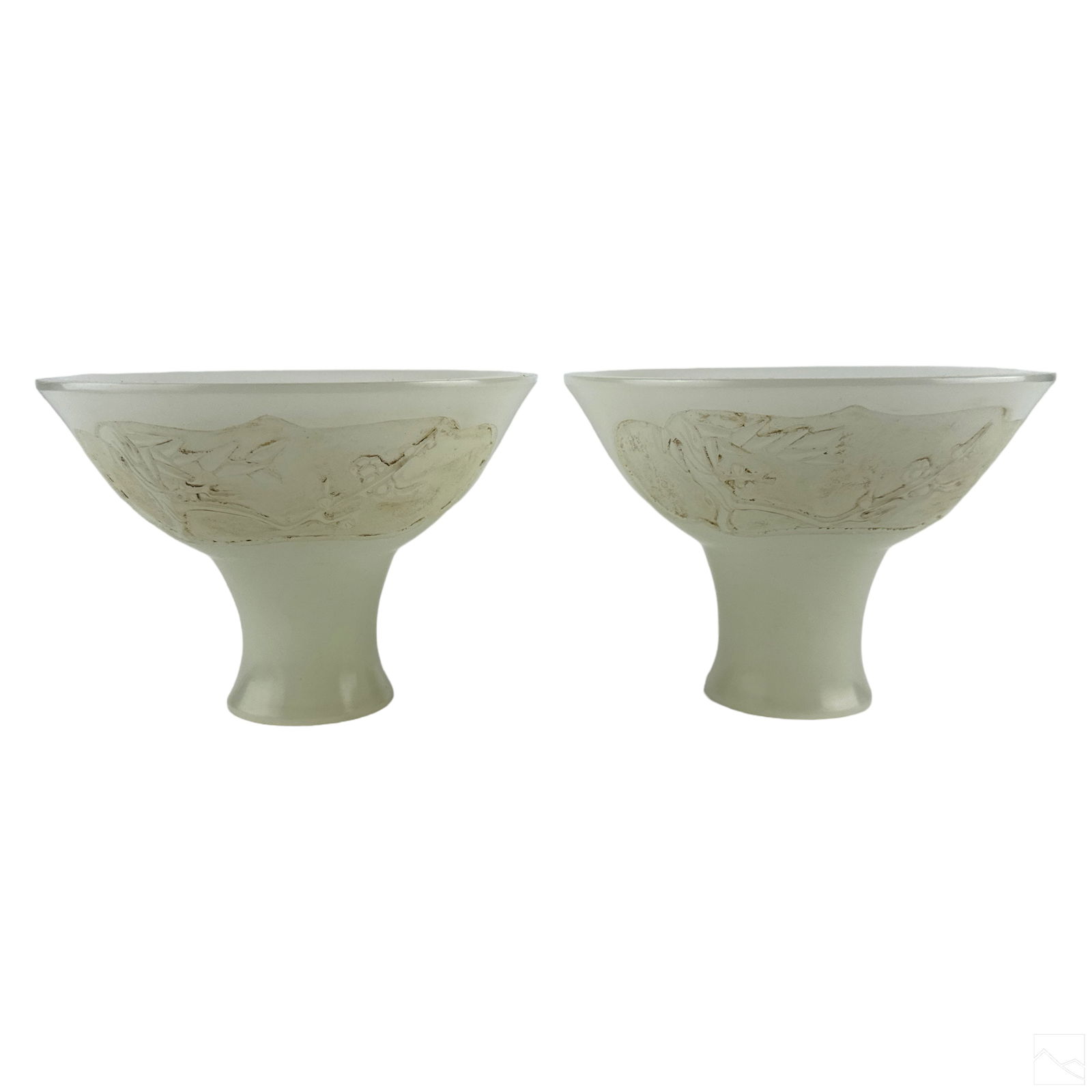 Chinese Pair Islamic White Jade Glass Footed Bowls (1 of 8)