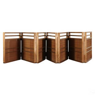 Japanese Rattan 7 Panel Folding Tabletop Screen: A vintage Japanese 20th century tabletop folding screen. Crafted from finely woven rattan. Features seven panels, each measuring 15" x 17.75" x .75". No apparent makers mark. Dimensions: 15 X 124.25 X