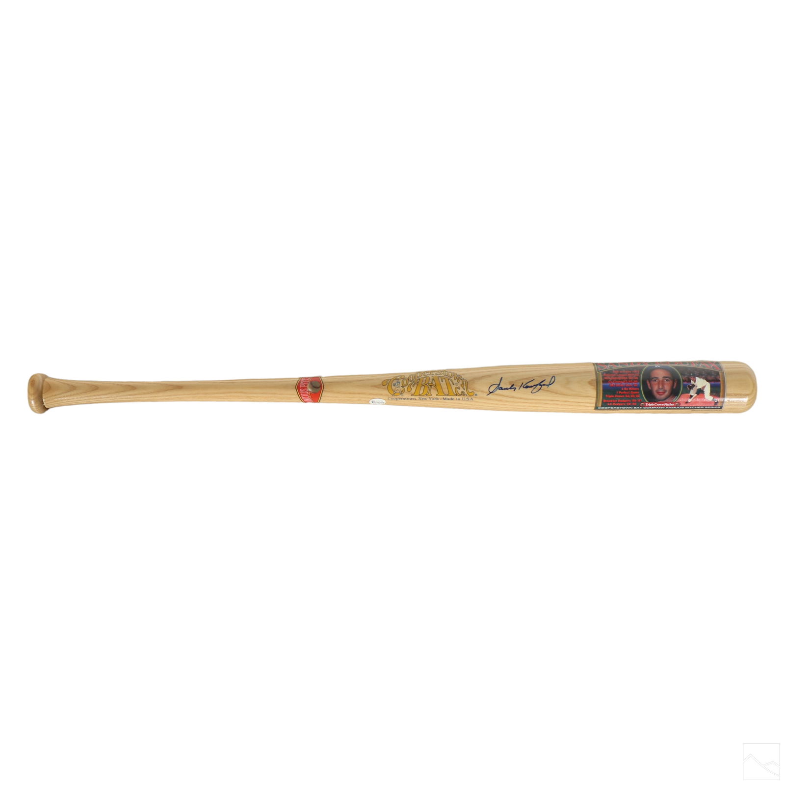 Sandy Koufax SIGNED MLB Dodgers Baseball Bat & COA: A Genuine Cooperstown Bat Famous Pitcher Series special edition baseball bat autographed by American professional Major League Baseball Boston Red Sox player Sandy Koufax (born 1935). Signature in blu