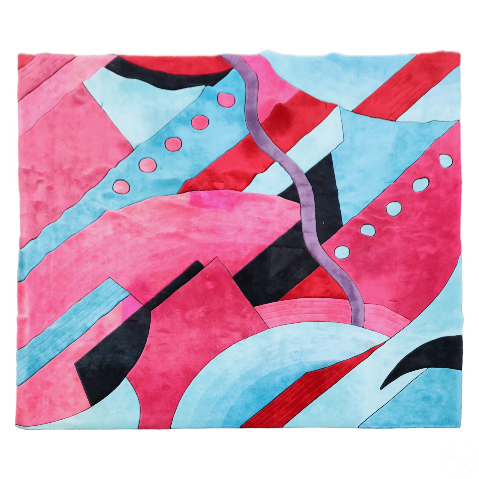 Edward Fields Custom Designer 15' Area Rug Carpet: Colorful Edward Fields custom rug. Memphis school style in black, pink, turquoise, light blue and red tones. Comes with the original design mock up and threads. Signed Edward Fields.Dimensions: .25 X