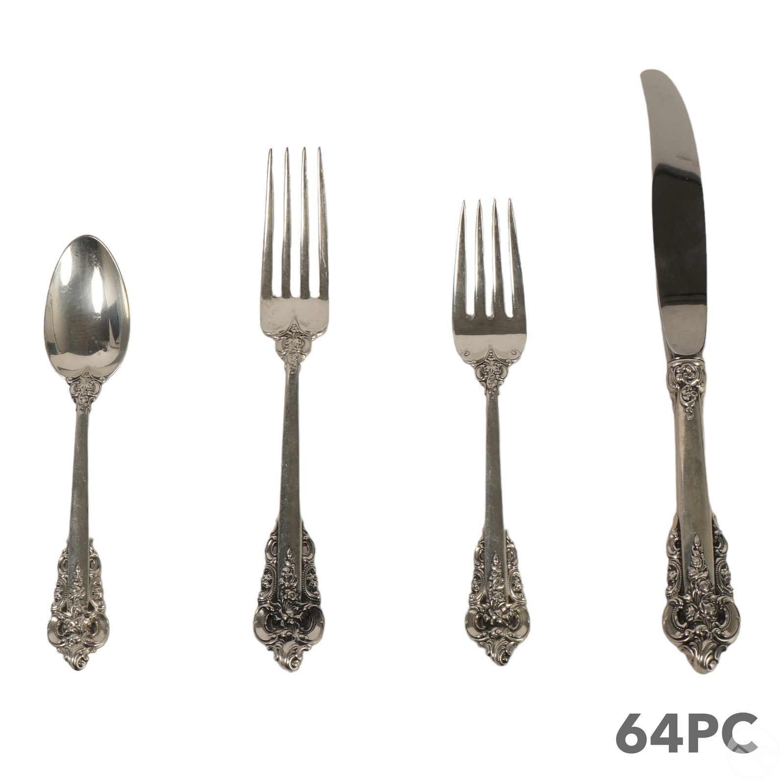 Wallace Silver Grande Baroque Flatware 64pc 2,490g (1 of 5)