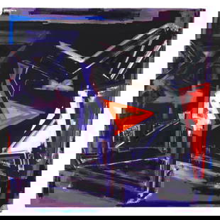 Dennis Ashbaugh b.1946 Modern Abstract Painting: Dennis John Ashbaugh (American, Born 1946). An original Modern Abstract acrylic on canvas painting. Titled "Tell The World I'm Right". Featuring dark hues of black and purple, with strokes of white, r