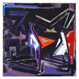 Dennis Ashbaugh b.1946 Modern Abstract Painting: Dennis John Ashbaugh (American, Born 1946). An original Modern Abstract acrylic on canvas painting. Titled "Tell The World I'm Right". Featuring dark hues of black and purple, with strokes of white, r