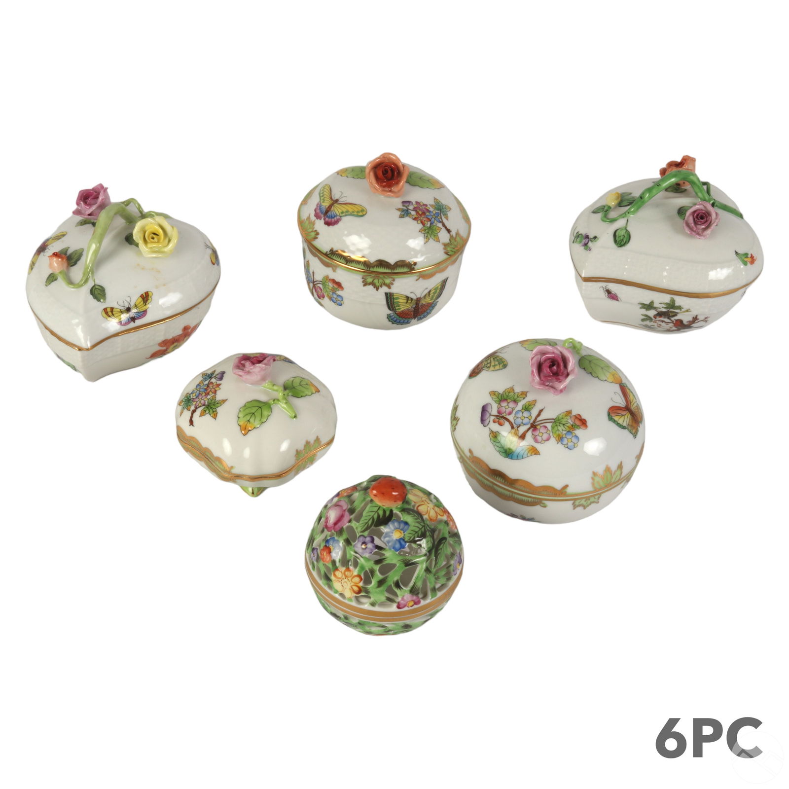 Herend Porcelain Queen Victoria Lidded Box 6pc LOT (1 of 11)