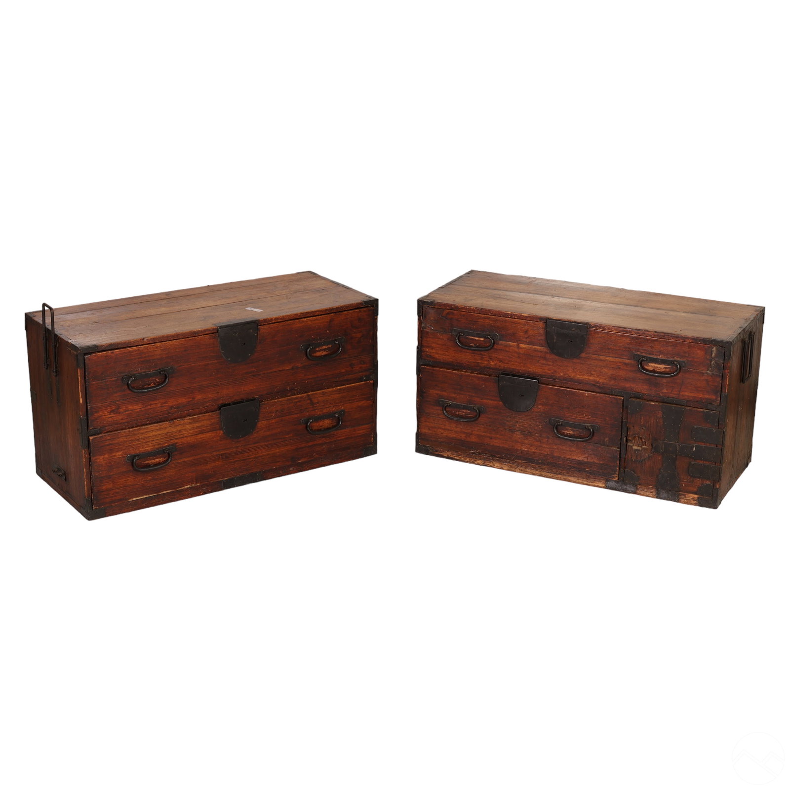 Japanese Meiji Period Wooden Tansu Cabinet 2pc SET (1 of 16)