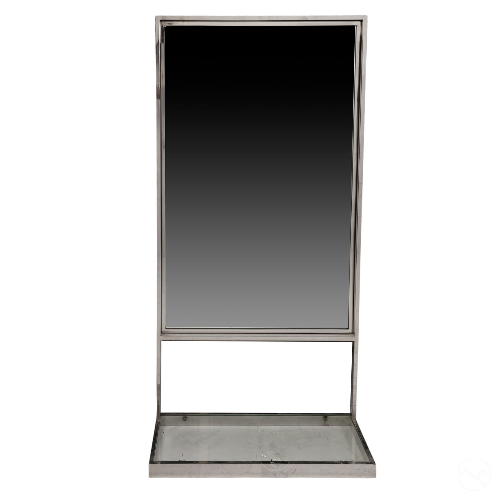 Chrome Milo Baughman Style Modern Mirror w/ Shelf (1 of 5)