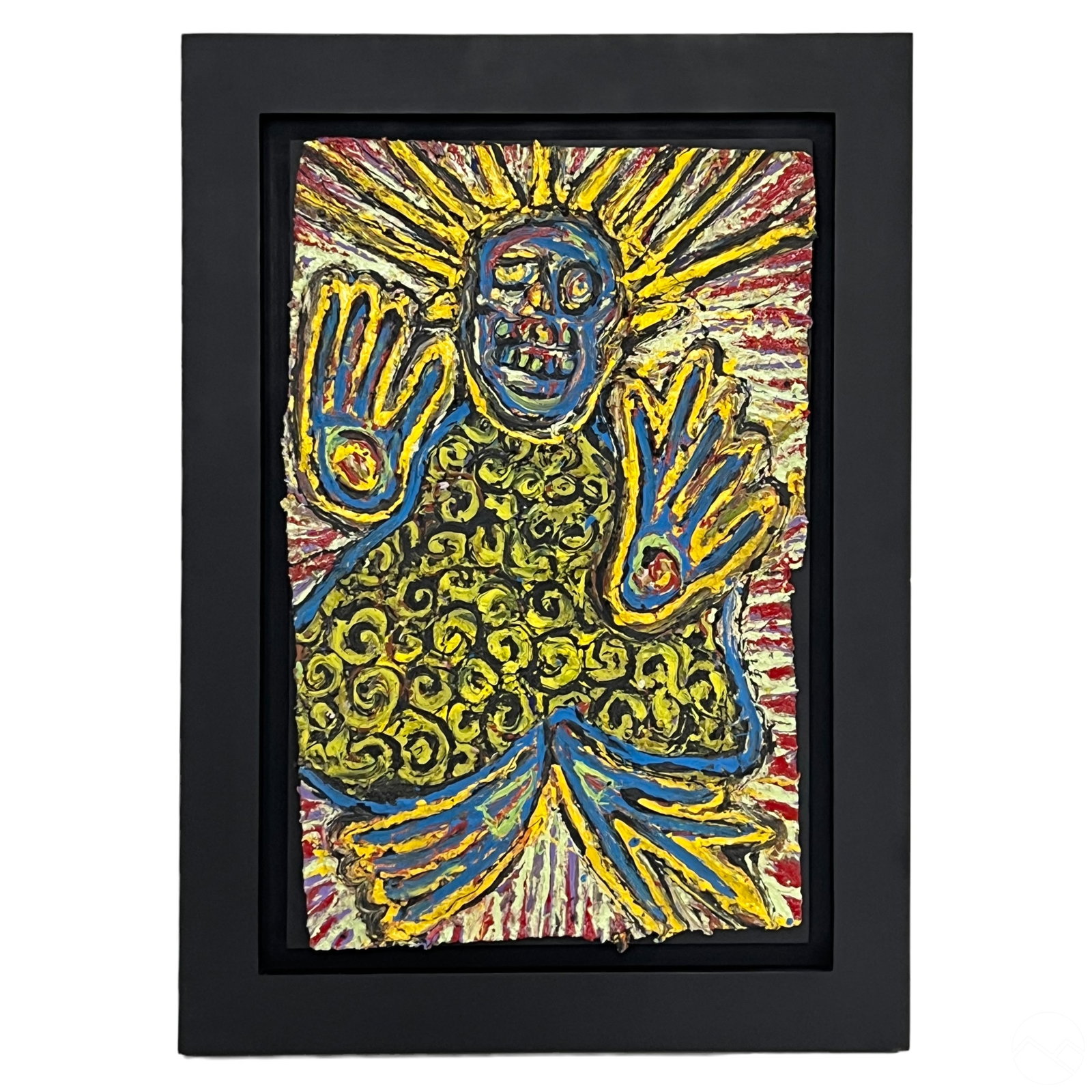 Reylarsdam b.1988 Mexican Outsider Art Painting: Pablo Esteban Sanchez Rijlaarsdam (Reylarsdam) (Mexican, born 1988). An original mixed media painting on canvas. Titled, "21st Century Virgin of Juquila". A colorful work produced in an abstract outsi