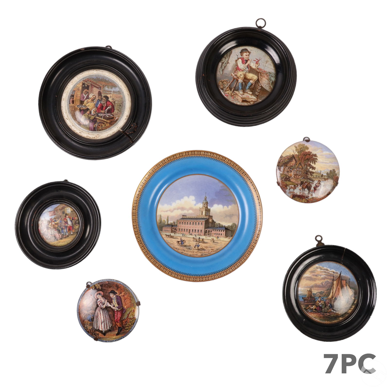 Antique Prattware Pot Lids & Staffordshire Plate (1 of 11)