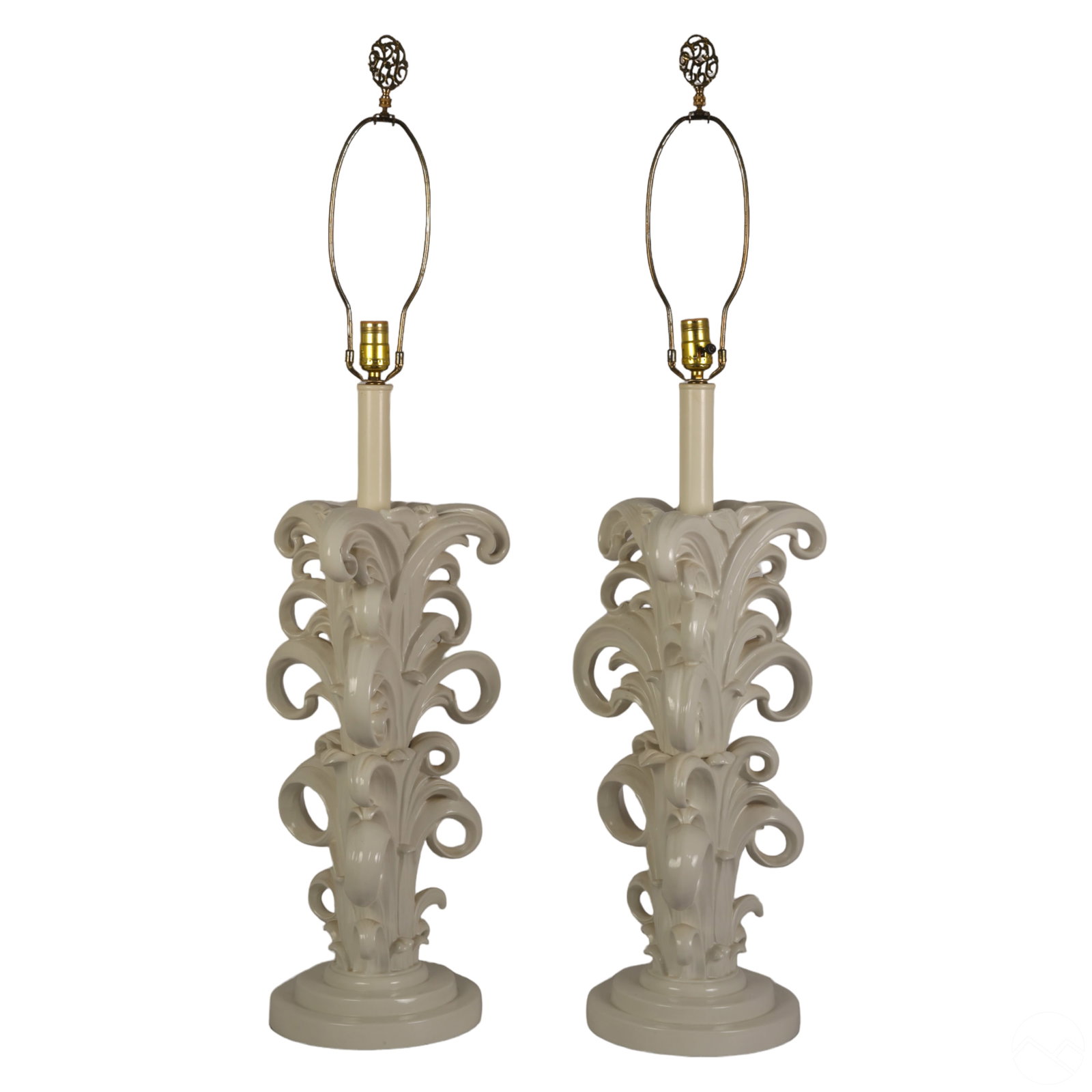 Dorothy Draper Style White Ceramic Acanthus Lamps (1 of 9)