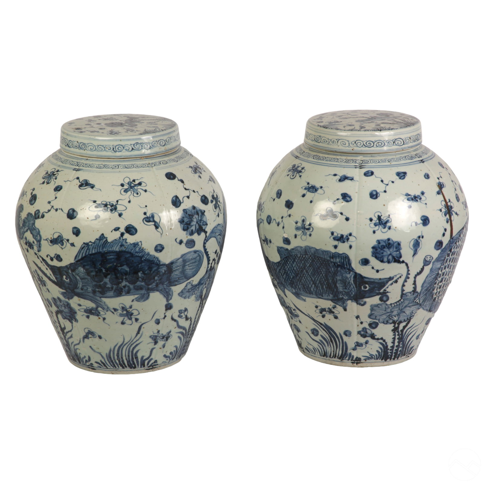 Chinese Blue & White Porcelain Fish Ginger Jars PR (1 of 13)