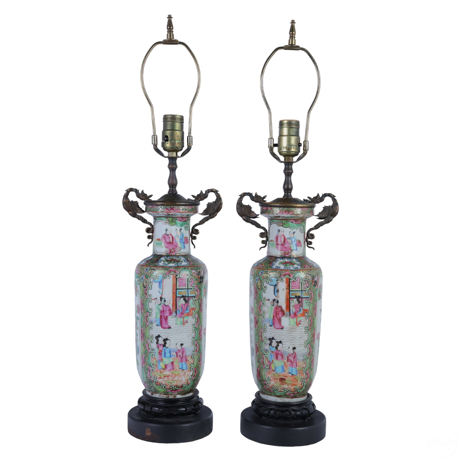 Chinese 20C. Famille Rose Porcelain & Bronze Lamps (1 of 7)