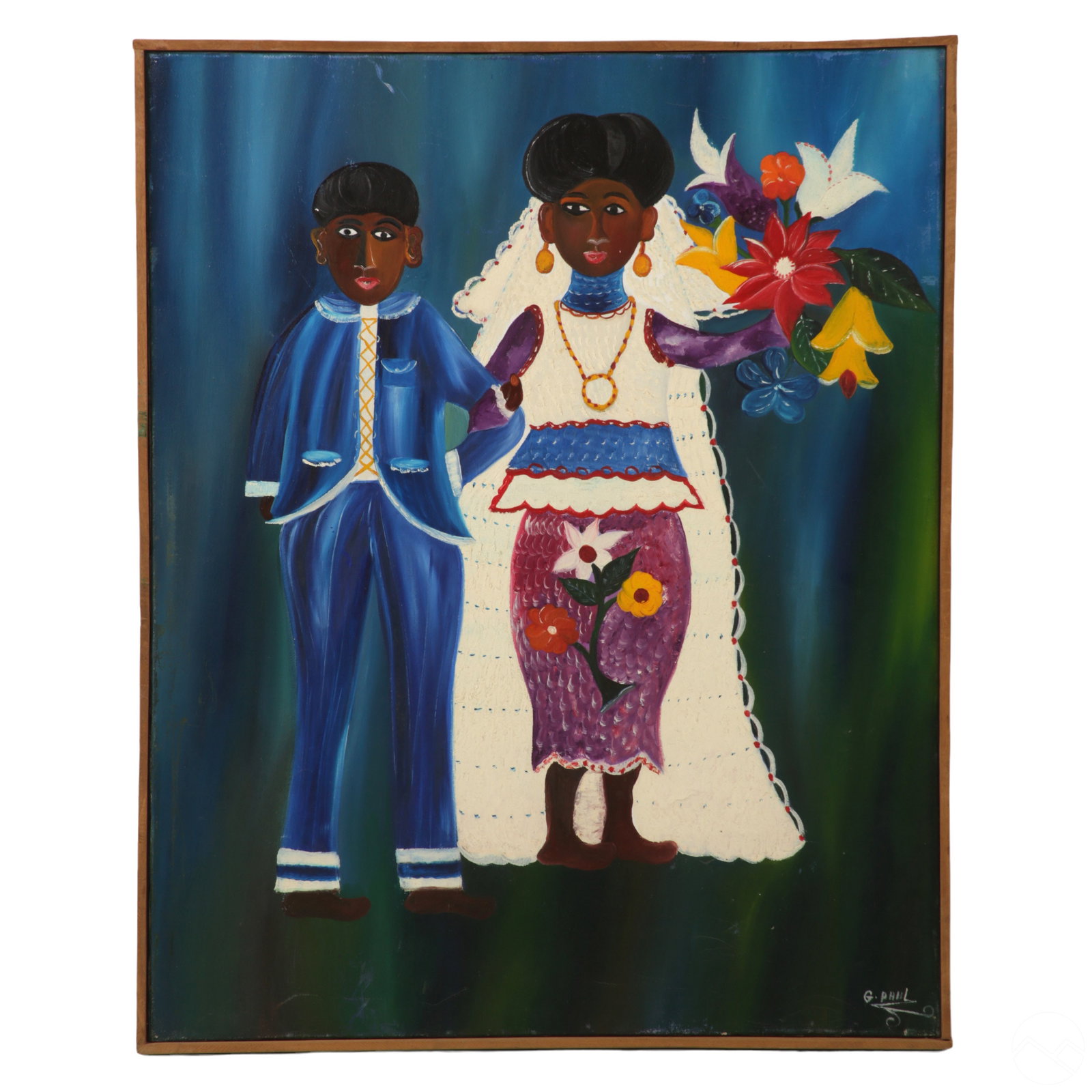 Gerard Paul b1943 Haitian Folk Art Figure Painting (1 of 6)