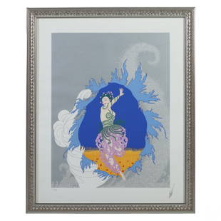 Erte 1892-1990 Coming of Spring Serigraph SIGNED: Erte (Romain de Tirtoff) (Russian French, 1892-1990). A limited edition serigraph in colors on paper. Titled, "The Coming of Spring." A colorful figural work depicting a female surrounded by abstract