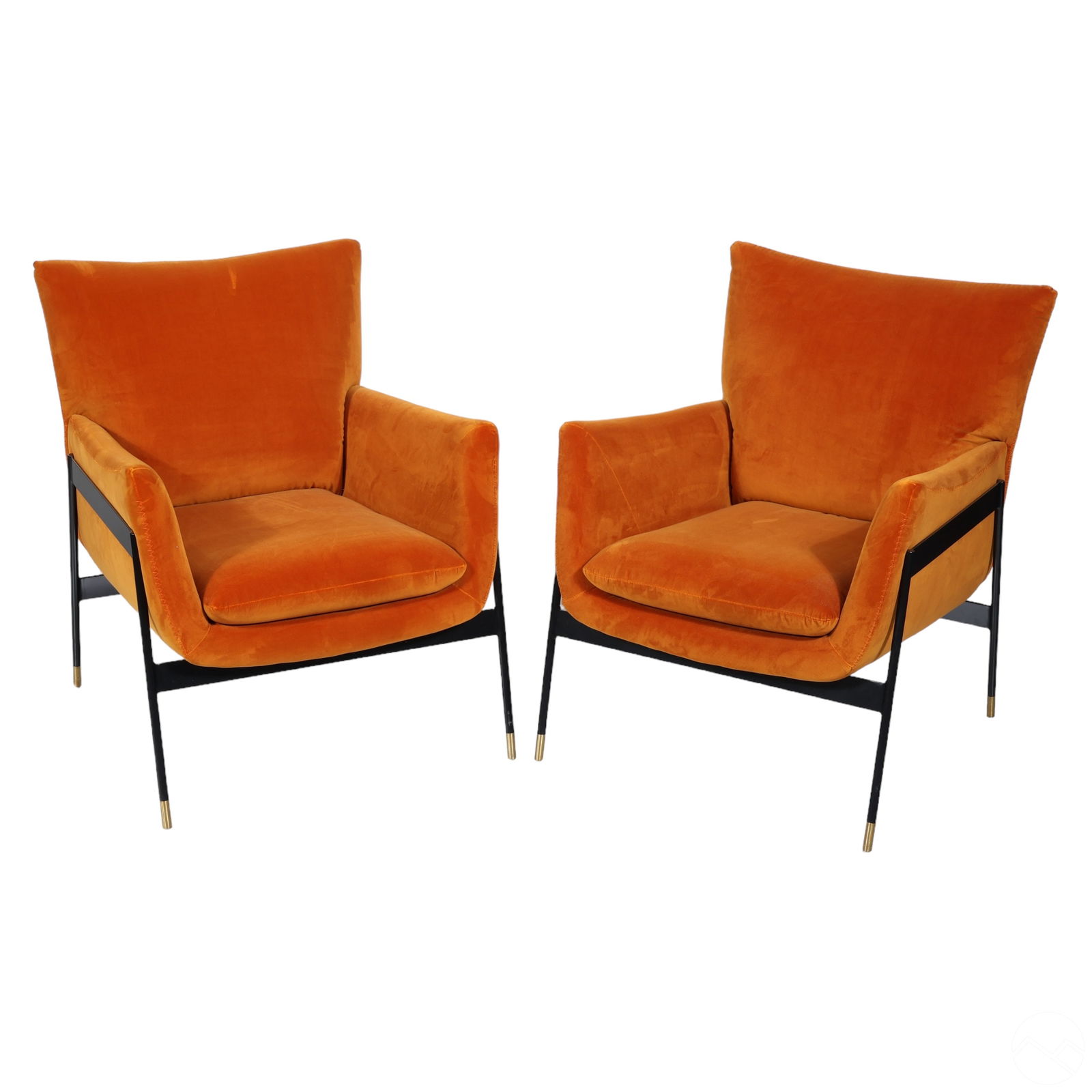 Pair of Modernist Orange Velour Accent Armchairs (1 of 10)