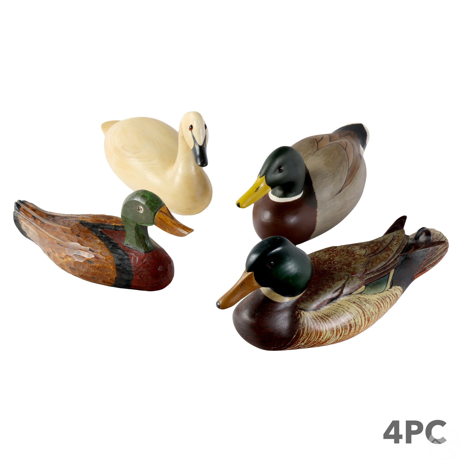 Artisan SIGNED Carved Wooden Duck Decoys 4pc. LOT (1 of 8)