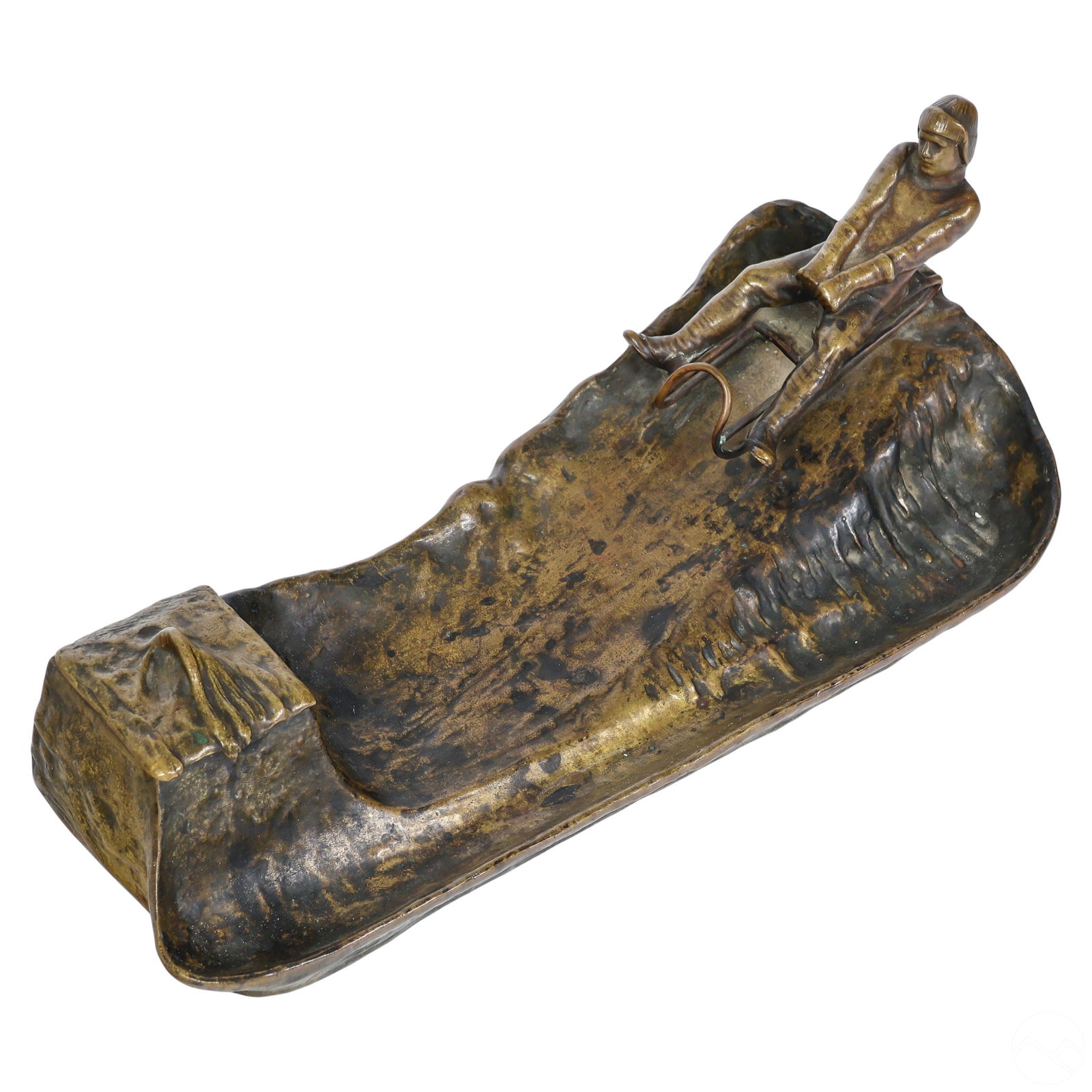 Bronze Antique Sledding Child Sculptural Inkwell (1 of 9)