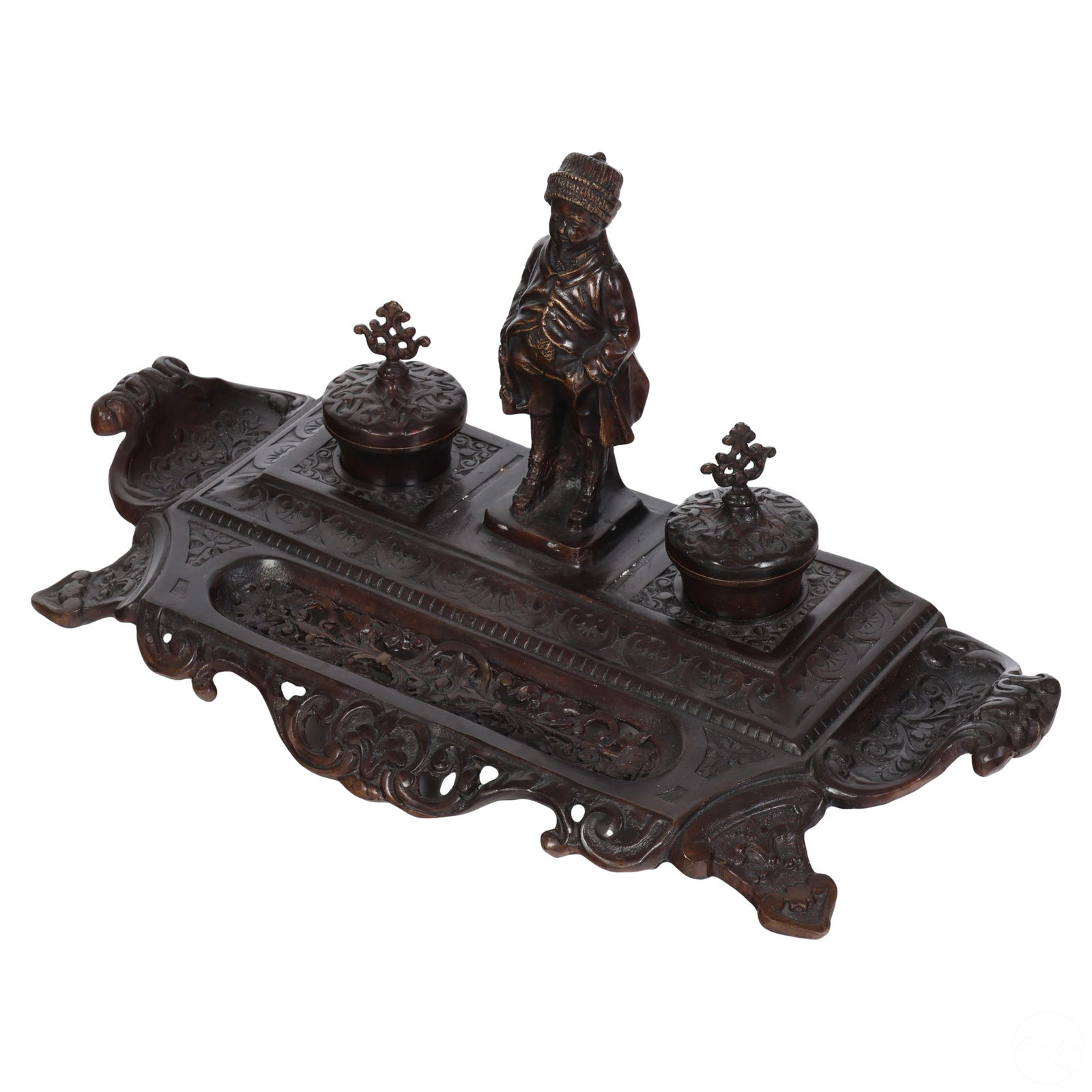 Maitland Smith Bronze Figural Desk Double Inkwell (1 of 9)