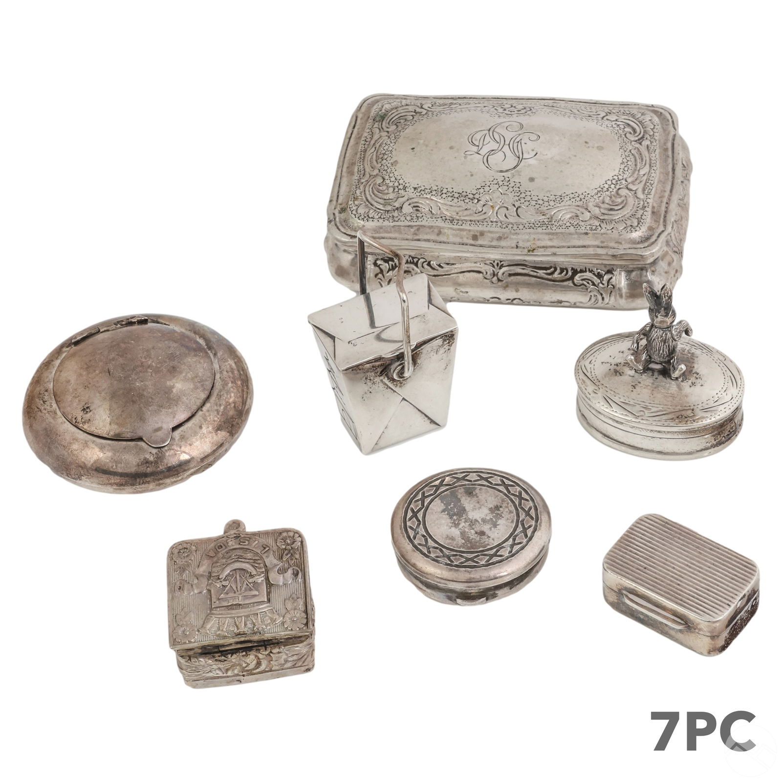 Vintage Silver Keepsake Pill Boxes 7pc LOT 230gr. (1 of 9)