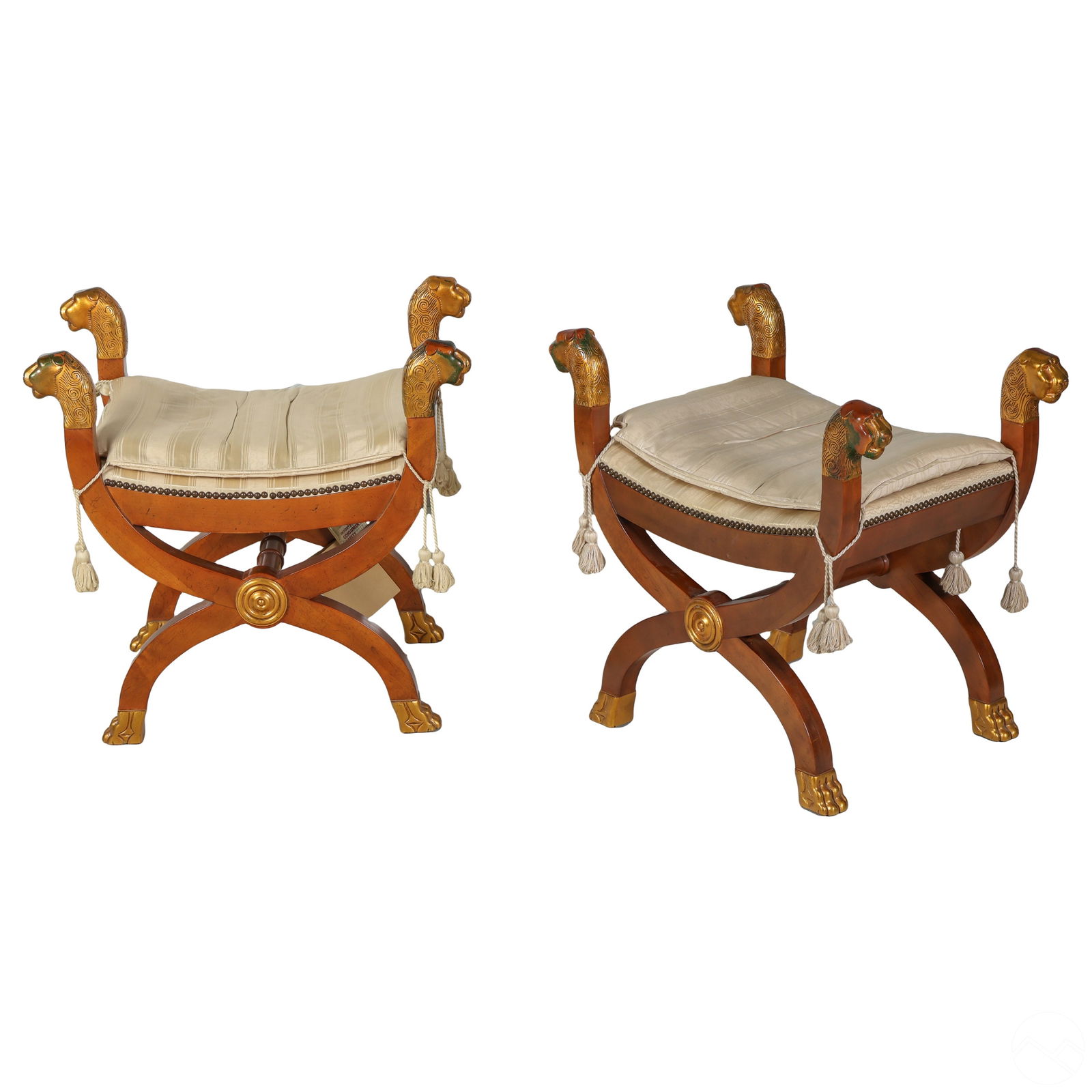 Baker Hollywood Regency Pair Gilt Lion Head Chairs (1 of 13)