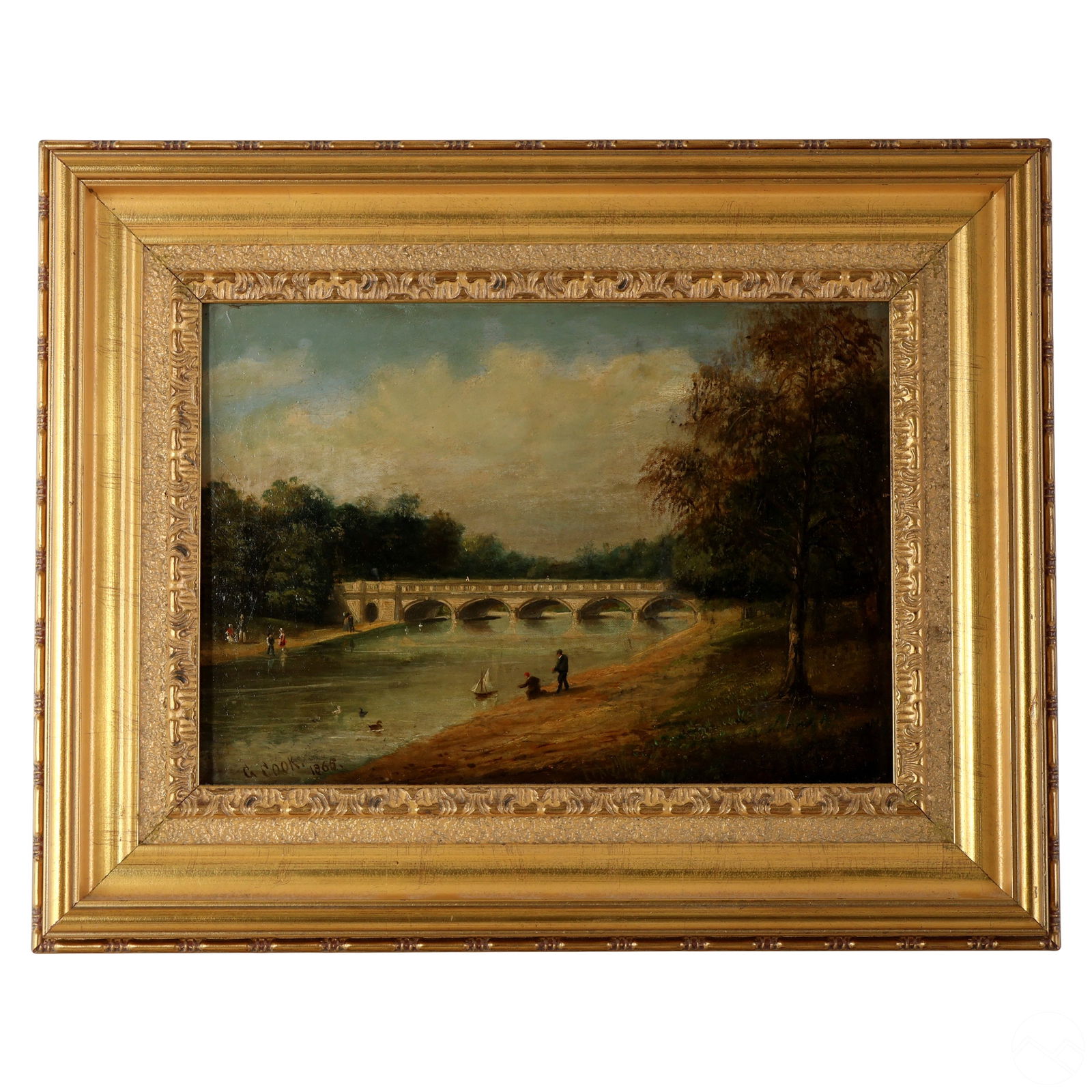 G. Cook 19C Antique Figural Landscape Oil Painting (1 of 8)