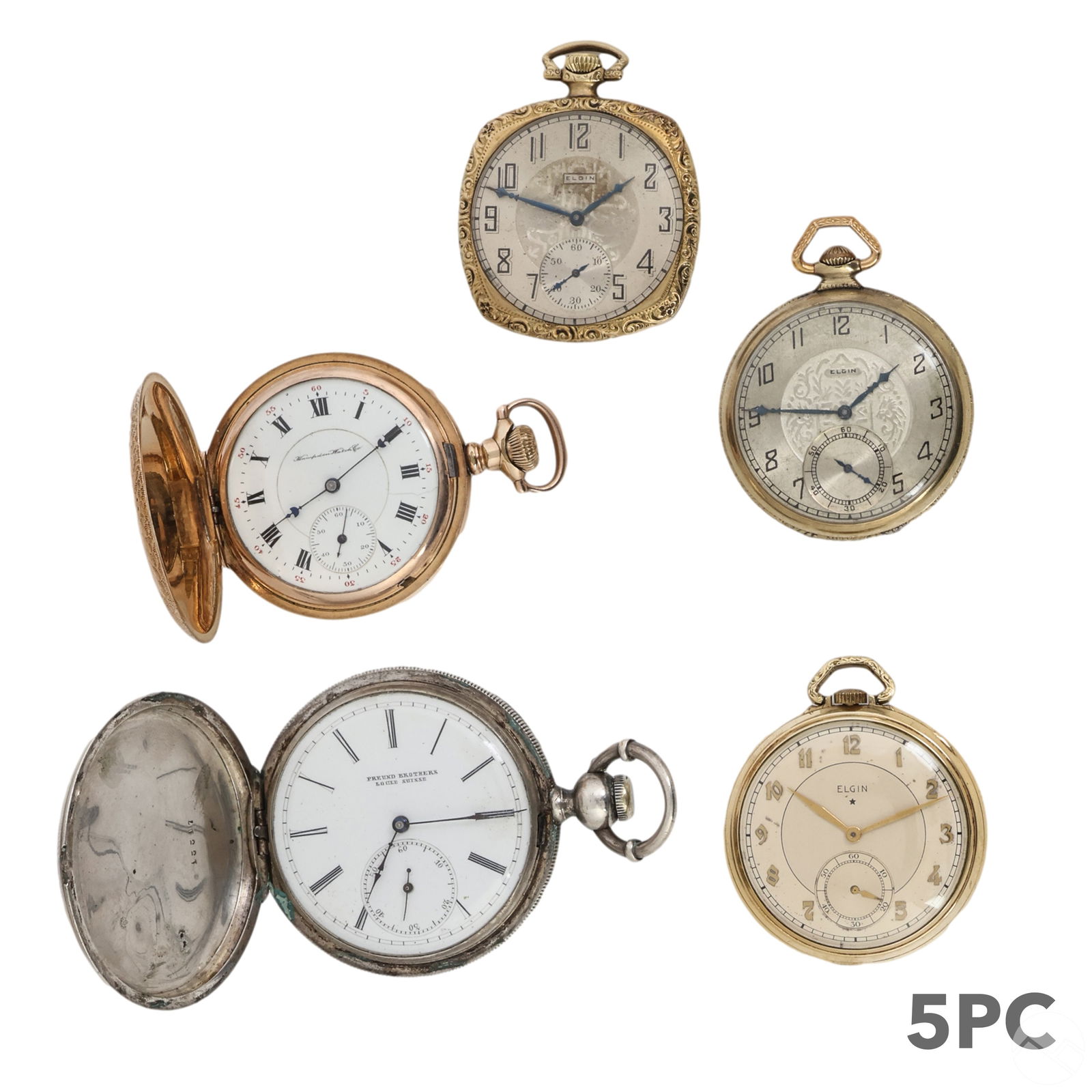 Elgin Freund Bros & Hampden Pocket Watches 5pc LOT (1 of 7)