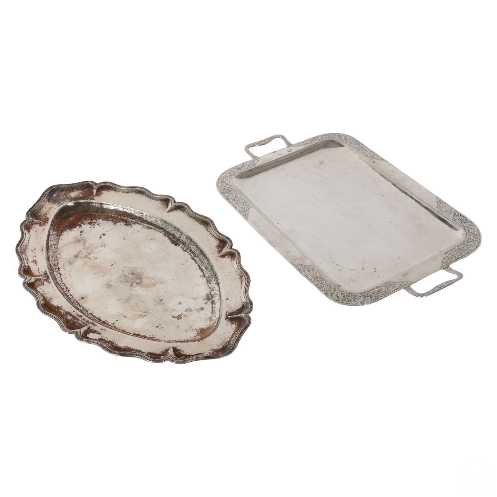 Sterling & 900 Silver Platter Trays 2pc LOT 1,225g (1 of 6)
