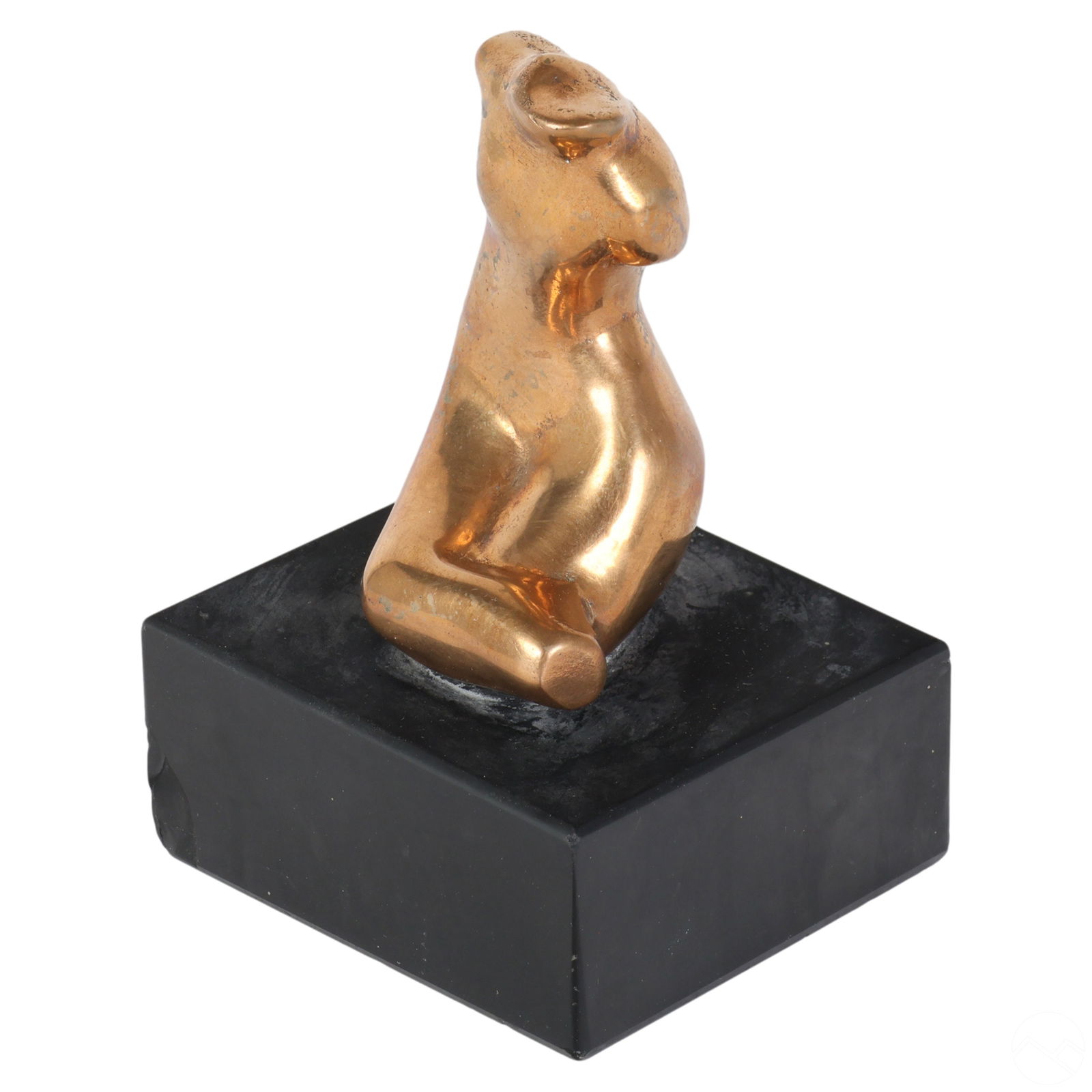 Modernist Jean Arp Style Bronze Nude Art Sculpture: A limited edition gilt bronze art sculpture. A modernist work depicting a seated nude torso figure, modeled without head, arms, or legs. Artist incised monogram signature LS and edition number 7 to bo