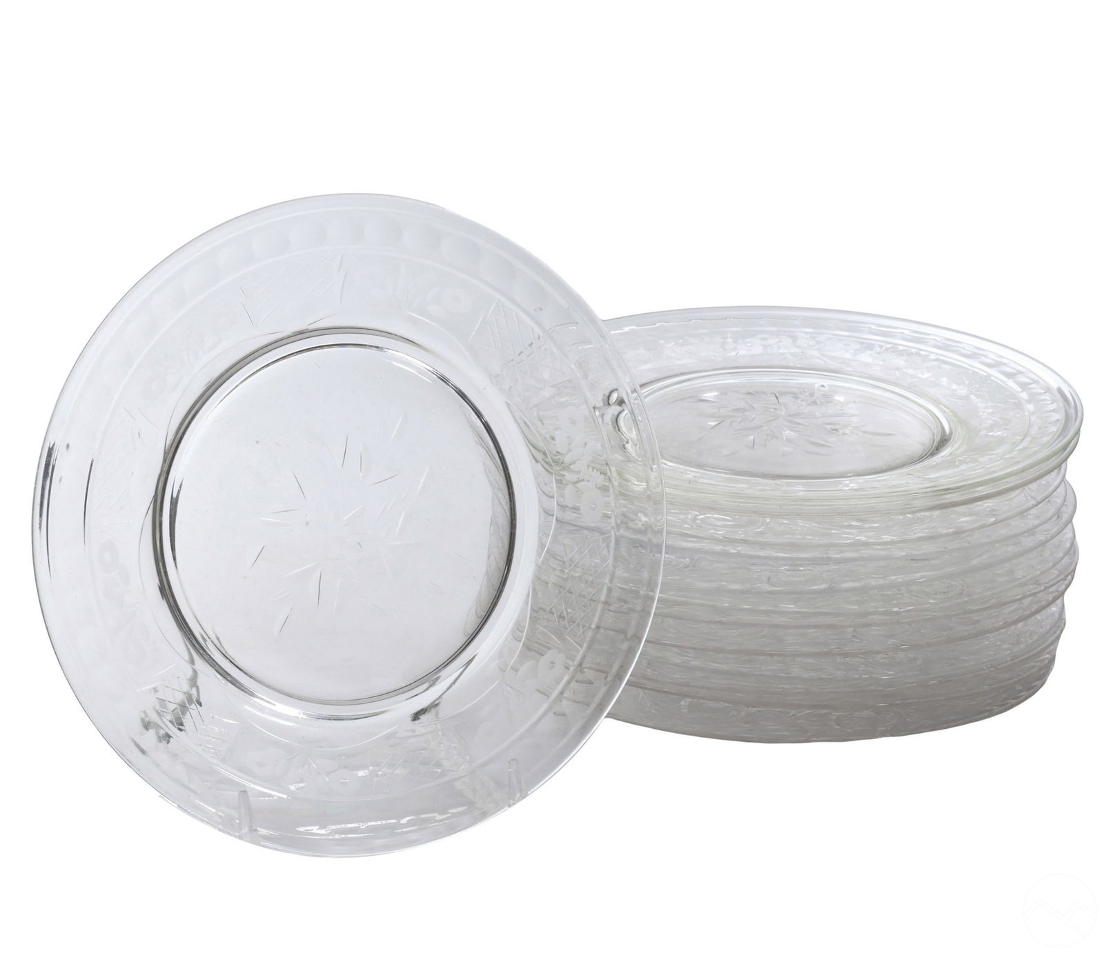 Antique Floral Engraved Crystal Plates 12pc SET (1 of 4)